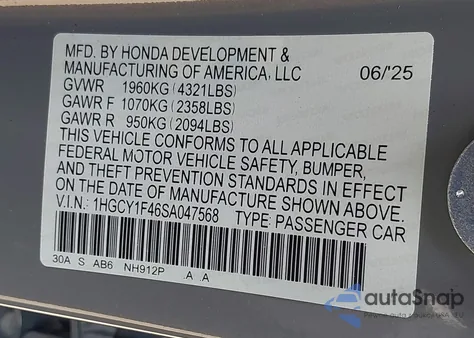 2025 Honda Accord Se z USA, uszkodzony, nr VIN 1HGCY1F46SA047568